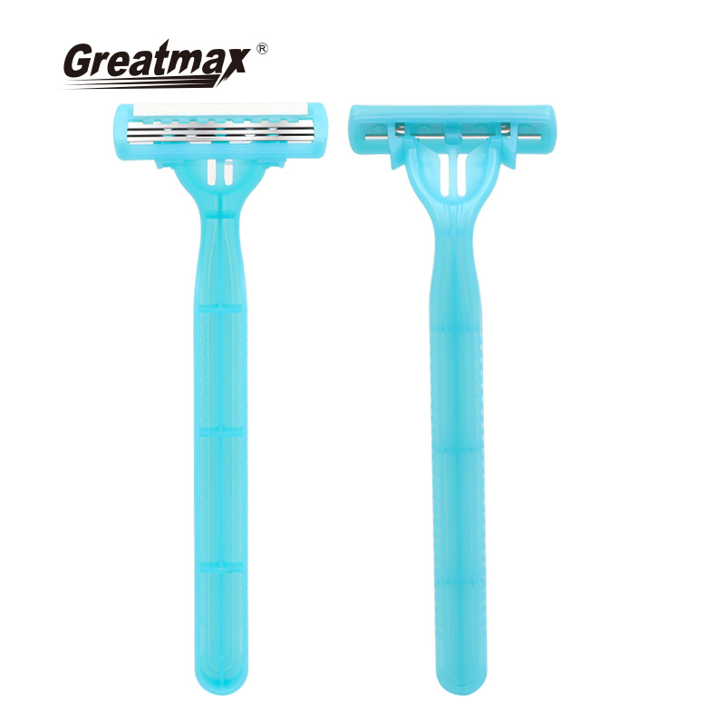 3 blades hotel disposable fashion shaving razor blade Article with lubrication plastic razor
