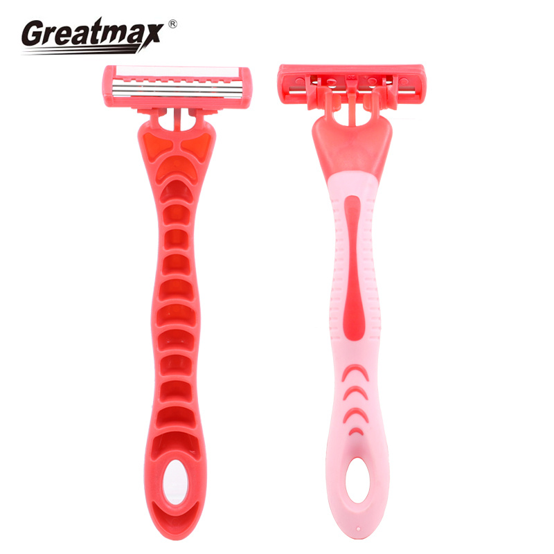 Triple blade Razors with lubricating strip and super rubber handle razor Women razor