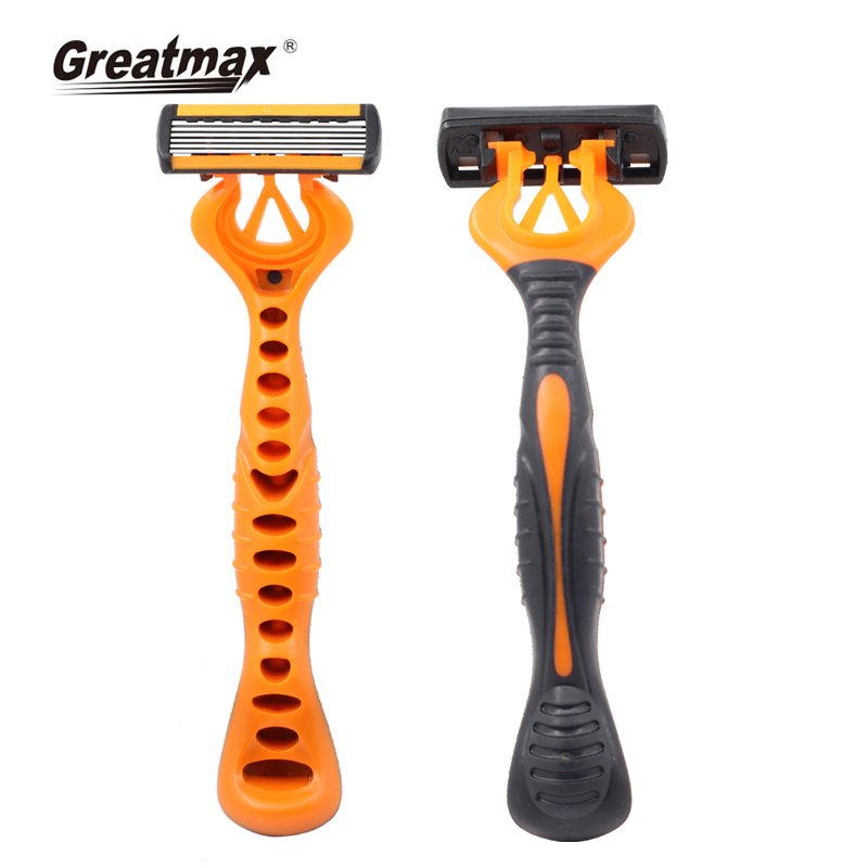 Shaving Razor Six Blades Disposable Rubber Handle for Men with Orange 20000 Pieces