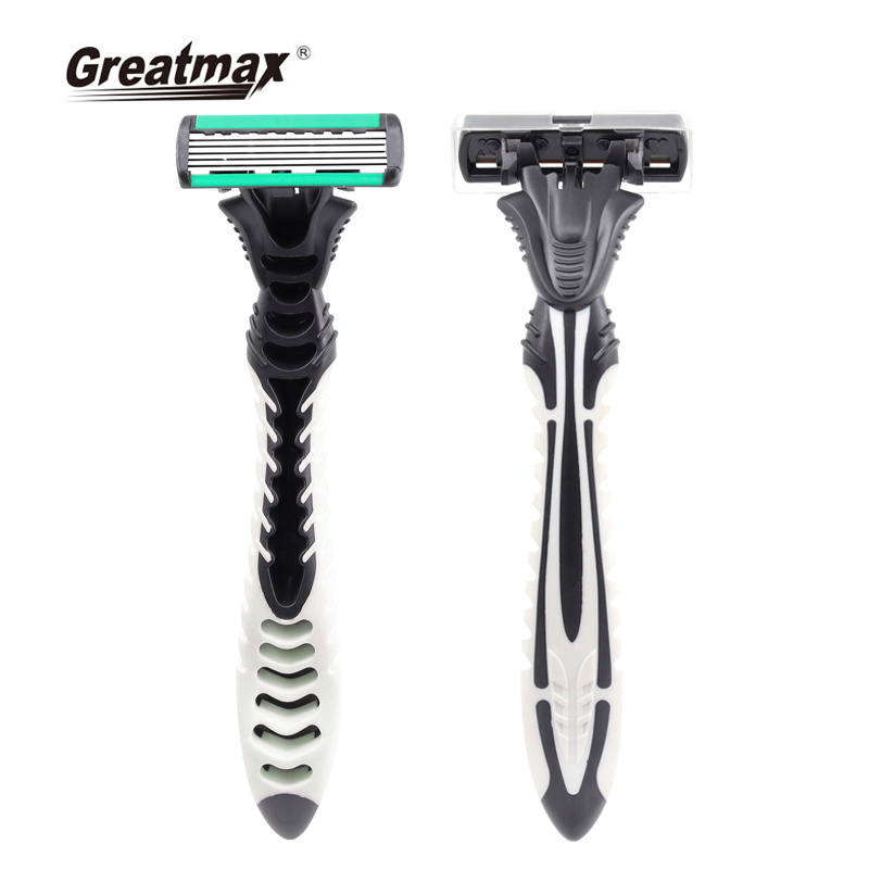 Six blade shavers with lubricant bar and super rubber handle razors for men